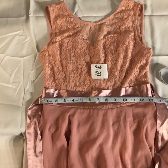 Short Casual Bridesmaid Blush pink lace & chiffon dress - Picture 5 of 5